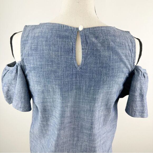 Land's End Cold Shoulder Chambray Dress With V-Neck & Short Sleeves Size 14 - Picture 5 of 14